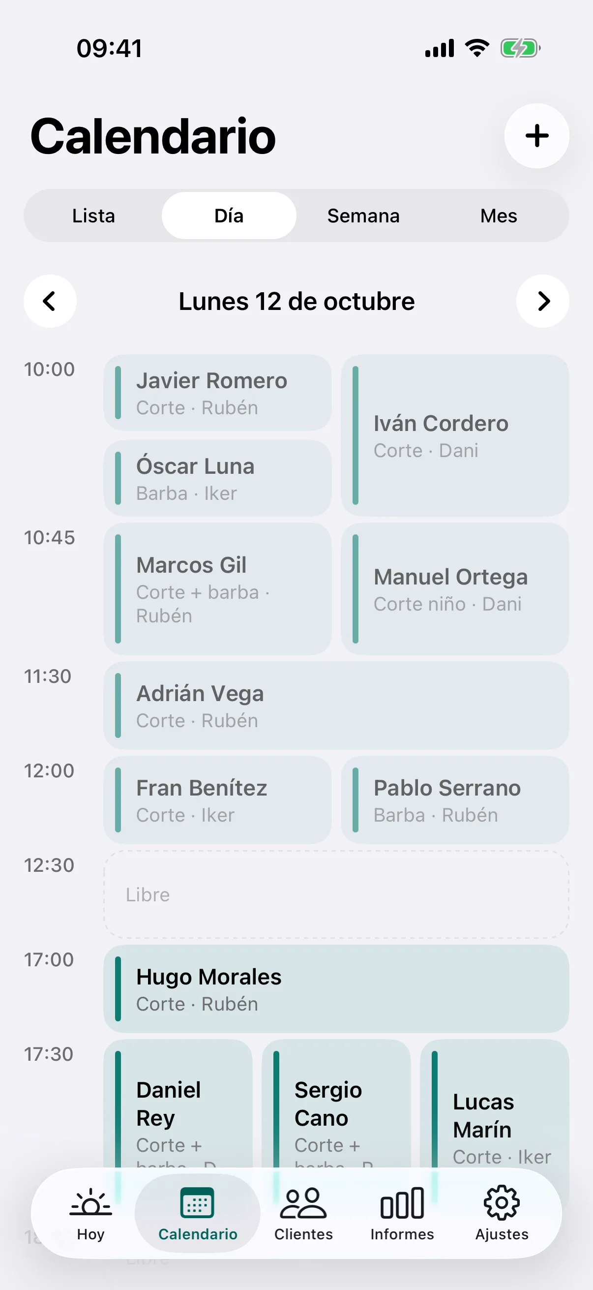 El calendario del barbero en vista de día